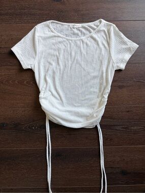 NWOT Better Be White Ribbed Side-Drawstring Crop Tee